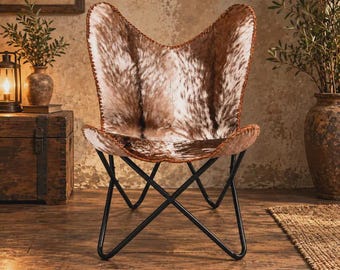 Handmade Leather Butterfly Chair | Foldable Mid-Century Accent Seating