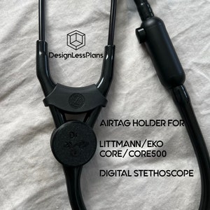 Stethoscope Airtag Holder designed for Littmann® CORE Digital Stethoscopes & EKO CORE 500. Ensures secure attachment without affecting sound. Made from recyclable material, Water/chemical resistant, lightweight, and compact.