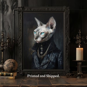 Stampa gotica del gatto Sphynx: Dark Academia Home Decor