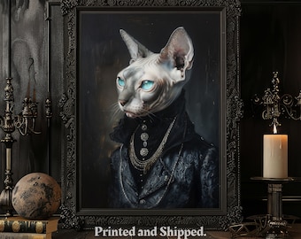 Gothic Sphynx Katze Druck: Dark Academia Home Decor
