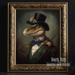 T-Rex Portrait, Victorian Animal Painting, Altered Art Print, Animal Head Human Body, Dinosaur Print Wall Art, Digital Download
