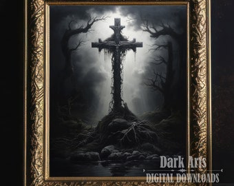 Holy Cross, Gothic home decor, Pagan wall art, occult, wiccan art, Digital Download