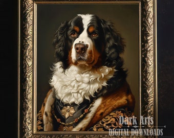 Bernese Mountain Dog Royal Portrait, Victorian Renaissance dog Print, Vintage Painting, Historical Pet portrait, Digital Download