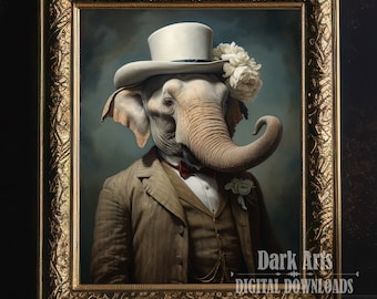 Victorian Elephant Portrait Print: Dandy Gentleman in Suit (Digital Download)