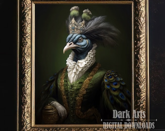 Peacock Portrait wall art, Gothic Victorian wall decor, Digital Download