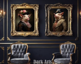 Victorian Pig Portrait Print: Renaissance Animal Art (Instant Download)