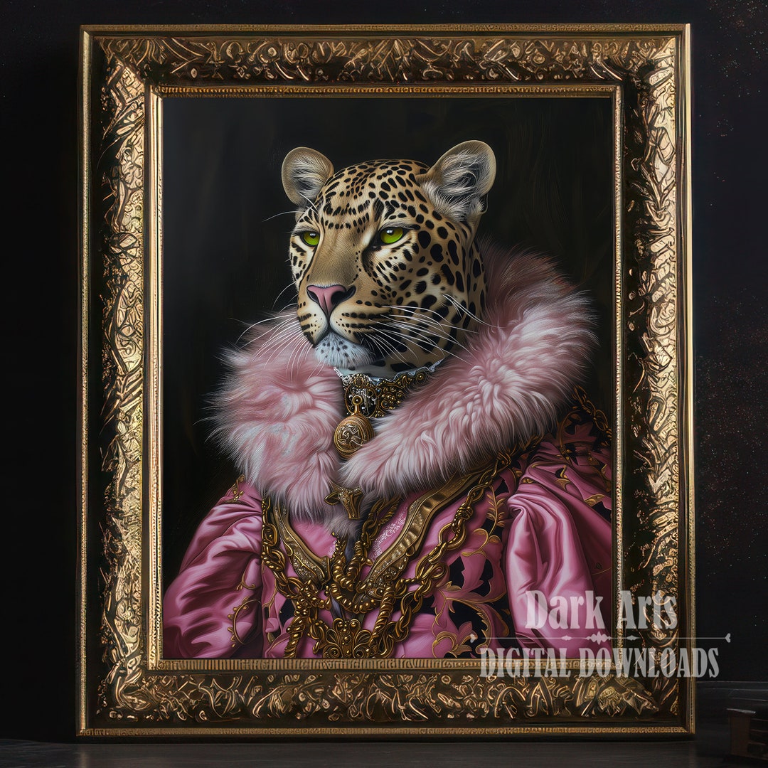 Pink Leopard Renaissance Portrait: Rococo Animal Wall Art (digital ...