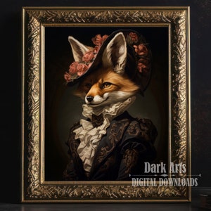 Fox art print, Gothic Printable Art, Victorian Lady Fox, Home Decor, Digital Download, Art Print
