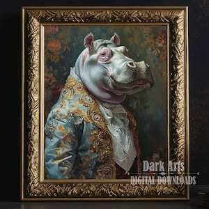 Victorian Hippo Portrait: Renaissance Animal Art Print (Digital Download)