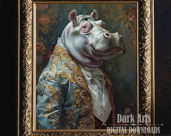 Victorian Hippo Portrait: Renaissance Animal Art Print (Digital Download)