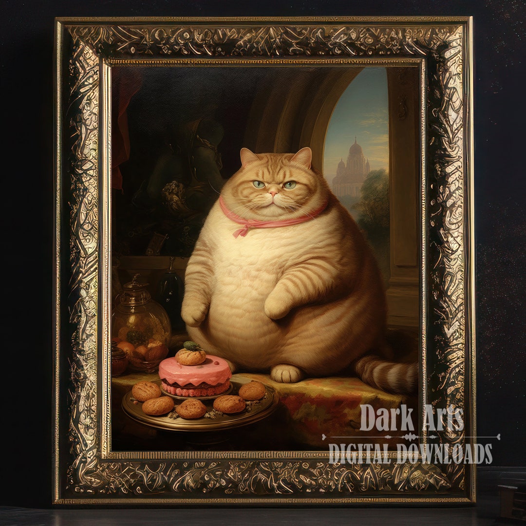 Ginger Cat Portrait: Victorian Renaissance Art Print (digital