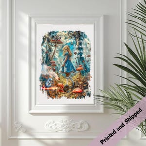 Alice in Wonderland Fantasy Art Print, Whimsical Adventure Poster, Storybook Wall Decor, Inspirational Quote Print