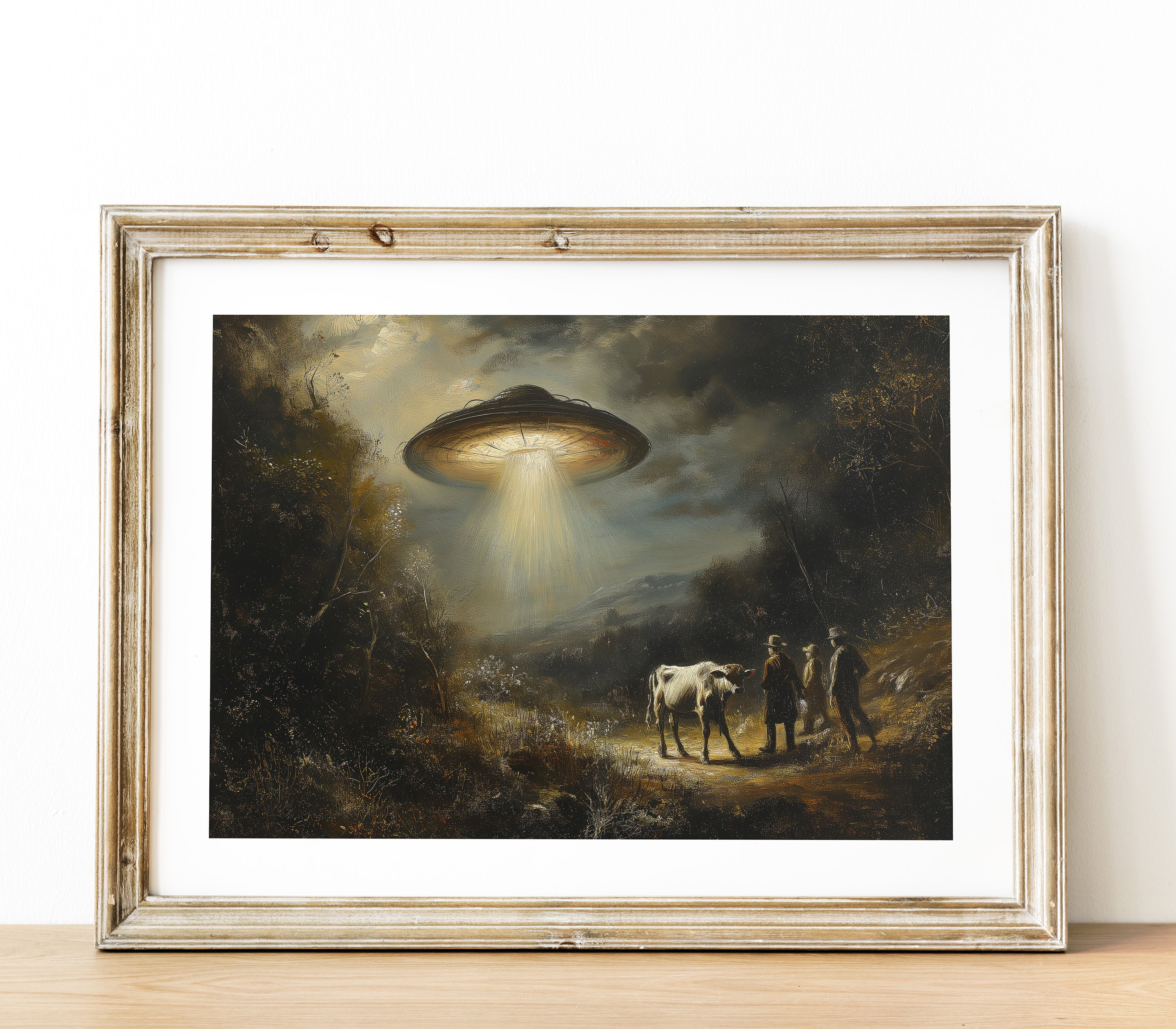Godont UFO & Viktorianische Landschaft Poster – Psychedelisches Alien-Entführungs-Kunstwerk 40,6 X 61 Cm