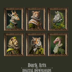Lot de 6 tirages portrait victorien, peinture animalière de la Renaissance, impression d'art modifiée, tête d'animal corps humain, décoration d'intérieur, téléchargement numérique