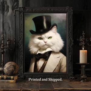 British long hair Cat Vintage Portrait, Pet Painting, Gentleman Animal Portrait, Animal Painting, Victorian Cat Poster,, Home Decor