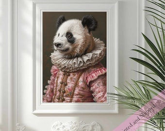 Panda Artwork, Panda Bear Wall Decor, Pink Collection Renaissance Animal, Art Print