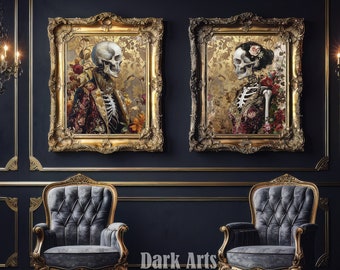 Gothic Skeleton Couple Print: Victorian Rococo Horror Art (Digital Download)