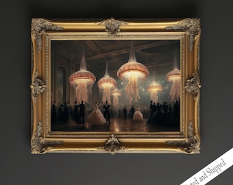 Ballroom Jellyfish Print, Victorian Altered Art, Whimsical Wall Decor