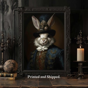 Rabbit Vintage Renaissance Style Animal Portrait Oil Painting, Quirky Animal Art, Funny Animal Wall Art, Hare, Gothic, Baroque