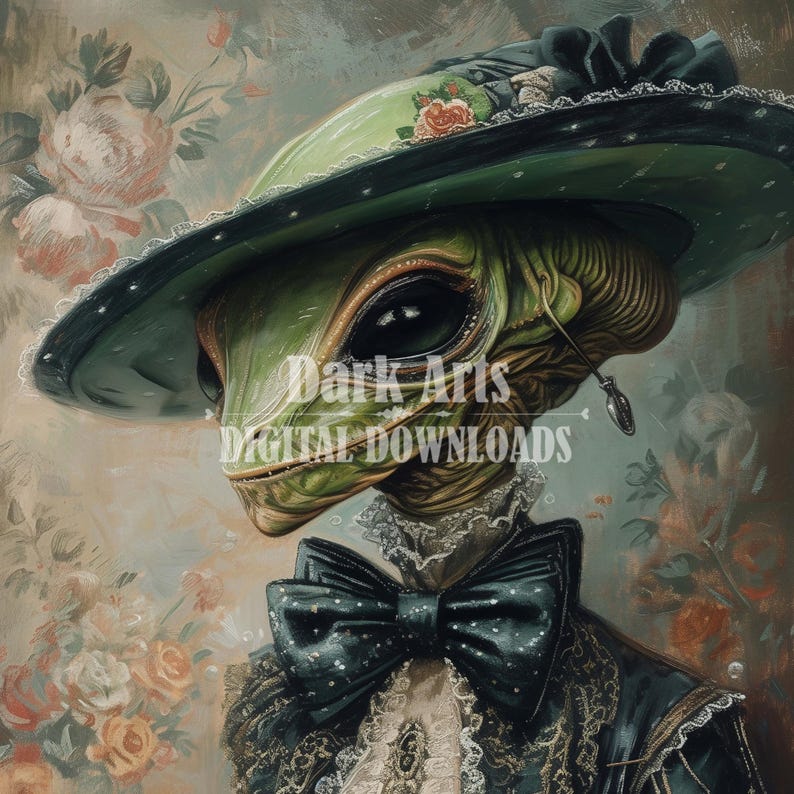 Victorian Alien Portrait Art Print, Sci-fi Roswell Photo (digital ...