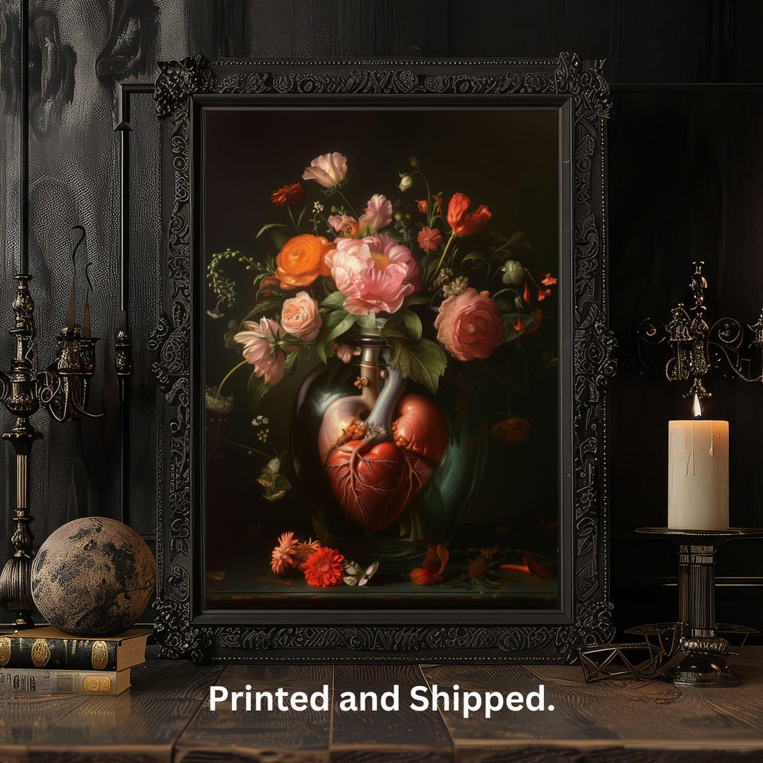 Anatomical Heart Floral Art Print – Gothic Dark Academia Decor - Etsy