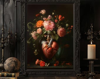 Anatomical Heart Floral Art Print – Gothic Dark Academia Decor