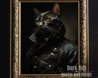 Steampunk Black Cat Portrait: Gothic Animal Art Print (Digital Download)