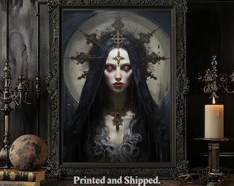 Gothic Nun, Wiccan Wall Art, Day of the Dead wall decor, Dark prayer, Cottagecore