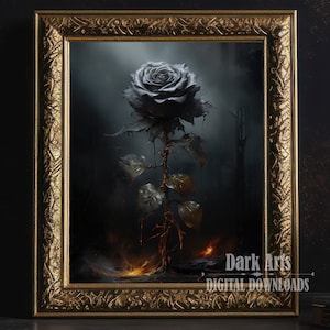 Arte gótico de la rosa negra, impresión de carteles de arte, decoración del hogar, cartel floral vintage, descarga digital