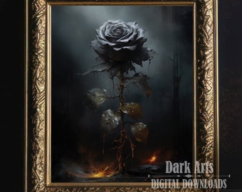 Gothic Black Rose Art Print: Dark Floral Home Decor (Digital Download)