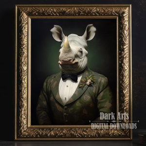 Rhino in a Suit, Renaissance Painting, Funny Animal Wall Decor, Rhinoceros Portrait, Quirky Animal Art, Printable, Digital Download