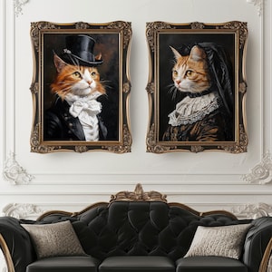 Victorian Animal Portrait, Set of 2, Dressed Ginger Cat Print, Royal Animal Painting, Renaissance Poster, Animal Lover Gift