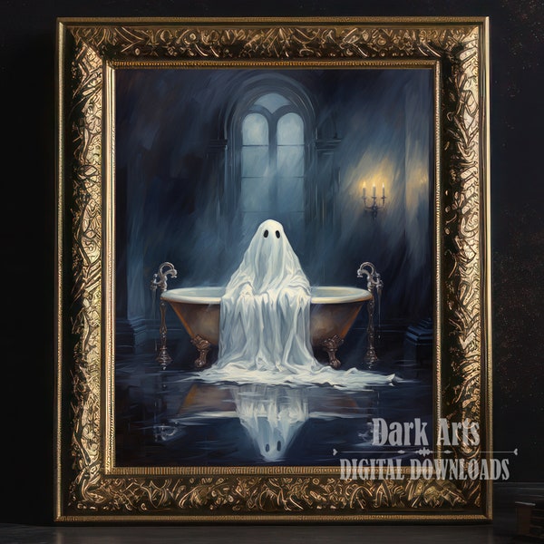Ghost in a bathtub, gothic decor, Printable art, Poster Print, Dark Academia, Bathroom wall hangings