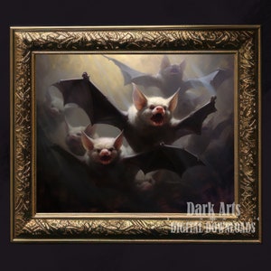 Gothic Flying Bats Vintage Poster, Art Poster Print, White Bats, Home Decor, Digital Download, Victorian Vampire