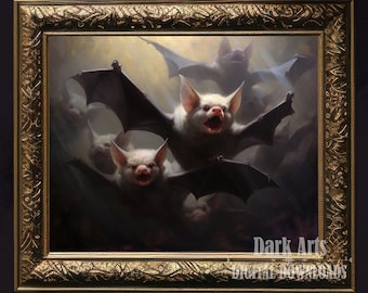 Gothic Flying Bats Vintage Poster, Art Poster Print, White Bats, Home Decor, Digital Download, Victorian Vampire