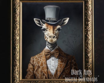 Giraffe Portrait, Victorian Animal Painting, Altered Art Print, Animal Head Human Body, Safari Wall Art, Digital Download