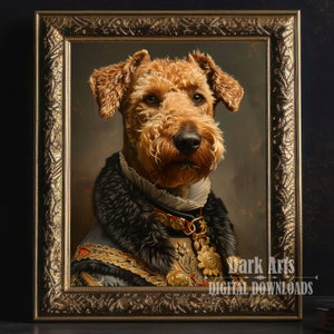 Airedale Terrier Royal Portrait, Victorian Renaissance dog Print, Vintage Painting, Historical Pet portrait, Digital Download