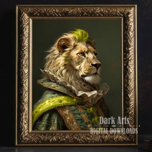 Lion Vintage Portrait, Renaissance Animal Painting, Altered Art Print, Animal Head Human Body, Digital Download