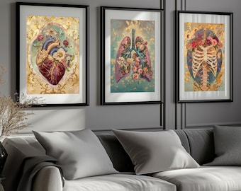 Anatomical Floral Art Prints, Gothic Home Decor (Digital Download)