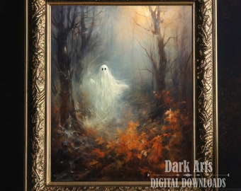 Ghost in Forest-kunstprint: Gothic Dark Academia-decor (digitale download)