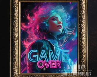Game Over Art Poster: Dark Academia Decor (Digital Download)