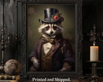 Victorian Raccoon Portrait Print: Gothic Animal Art Poster