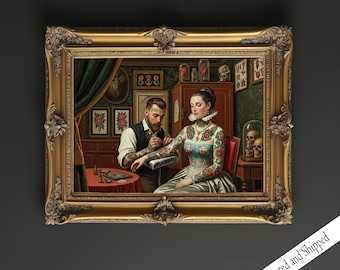 Victorian Tattooist Art Print: Gothic Tattoo Parlor Scene