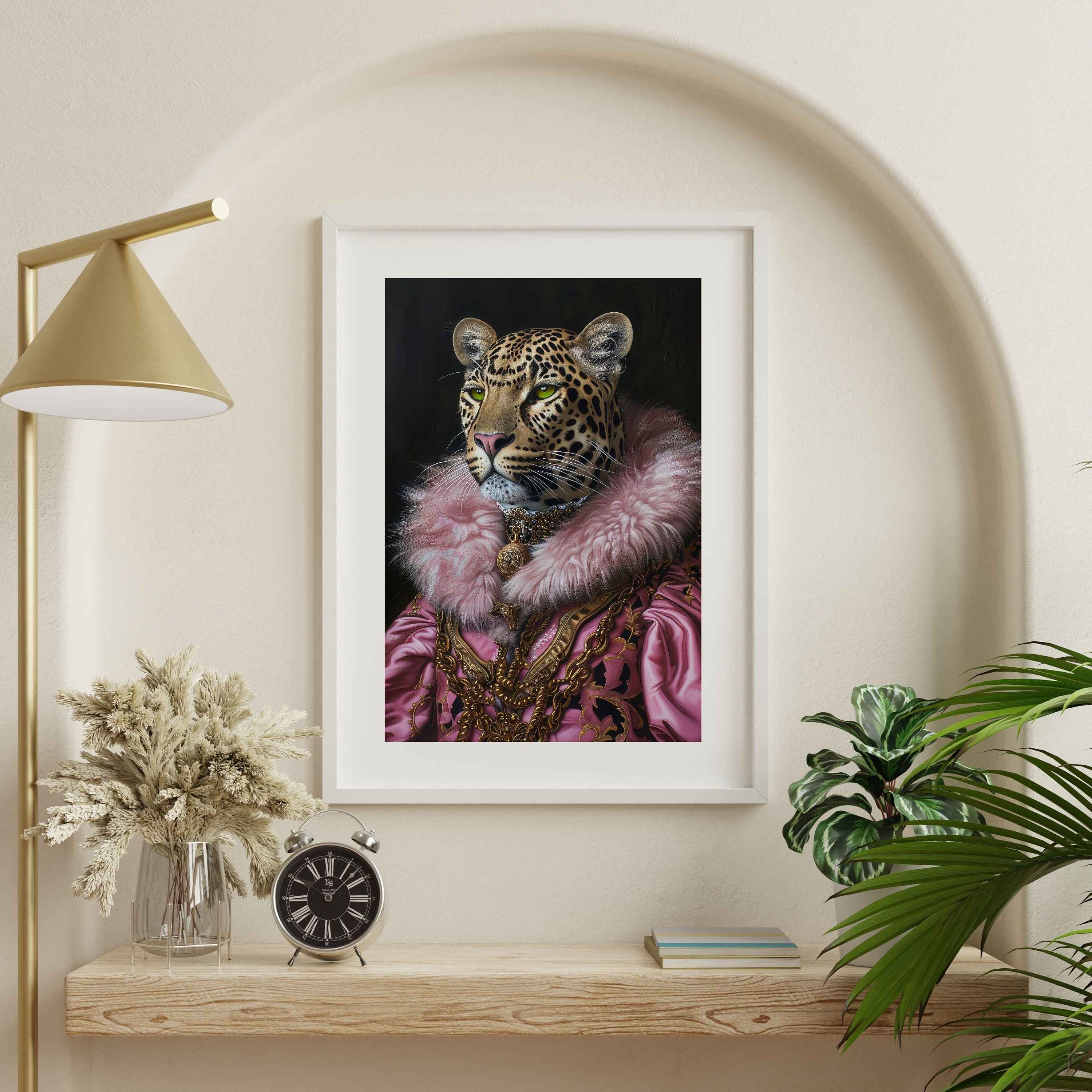 Leopard Rococo Portrait Print: Pink Renaissance Animal Wall Art - Etsy