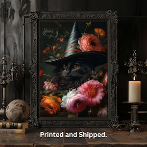 Black Cat Witch, Dark Academia Prints, Vintage Poster, Art Poster Print, Gothic Victorian, Wicca, Gothic  Home Decor