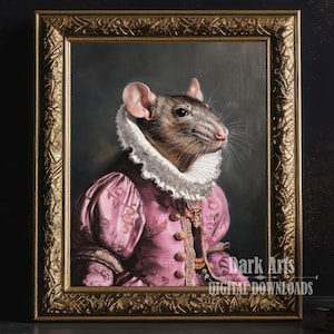 Rat Renaissance Portrait, Funny Animal Oil Painting, Victorian animal portrait, Rococo Pastel Wall decoration, Digital Download