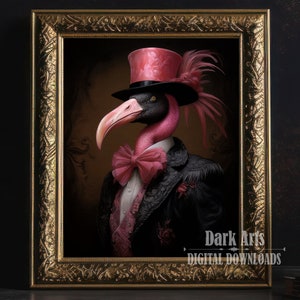 Victorian Flamingo Printable Wall Art, Gothic Printable Art, Top hat, Gothic, Home Wall Decor, Digital Download, Art Print