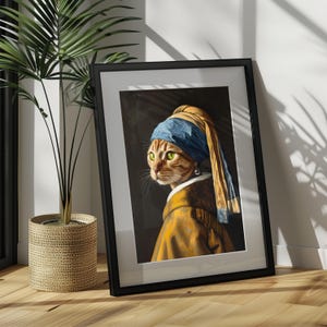 Girl With A Pearl Earring Johannes Vermeer parody, Cat with a Pearl Earring inspired by Johannes Vermeer, wall art Digital Download