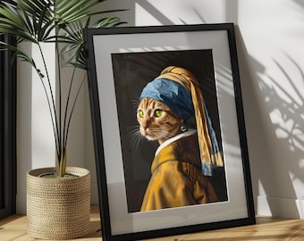 フェルメール作「真珠の耳飾りの猫」のアートプリント、猫好きの方への