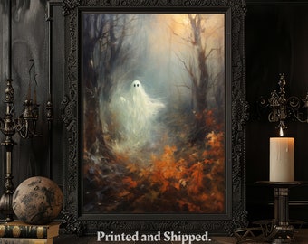 Impression d'art fantôme dans la forêt : peinture d'automne gothique